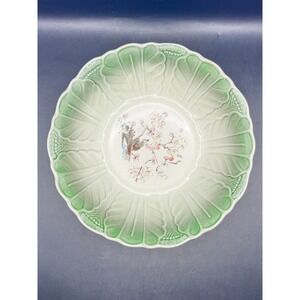 Vtg Salem China Serving Bowl Leaf Embossed Green Rim Cherry Blossom 7.5"